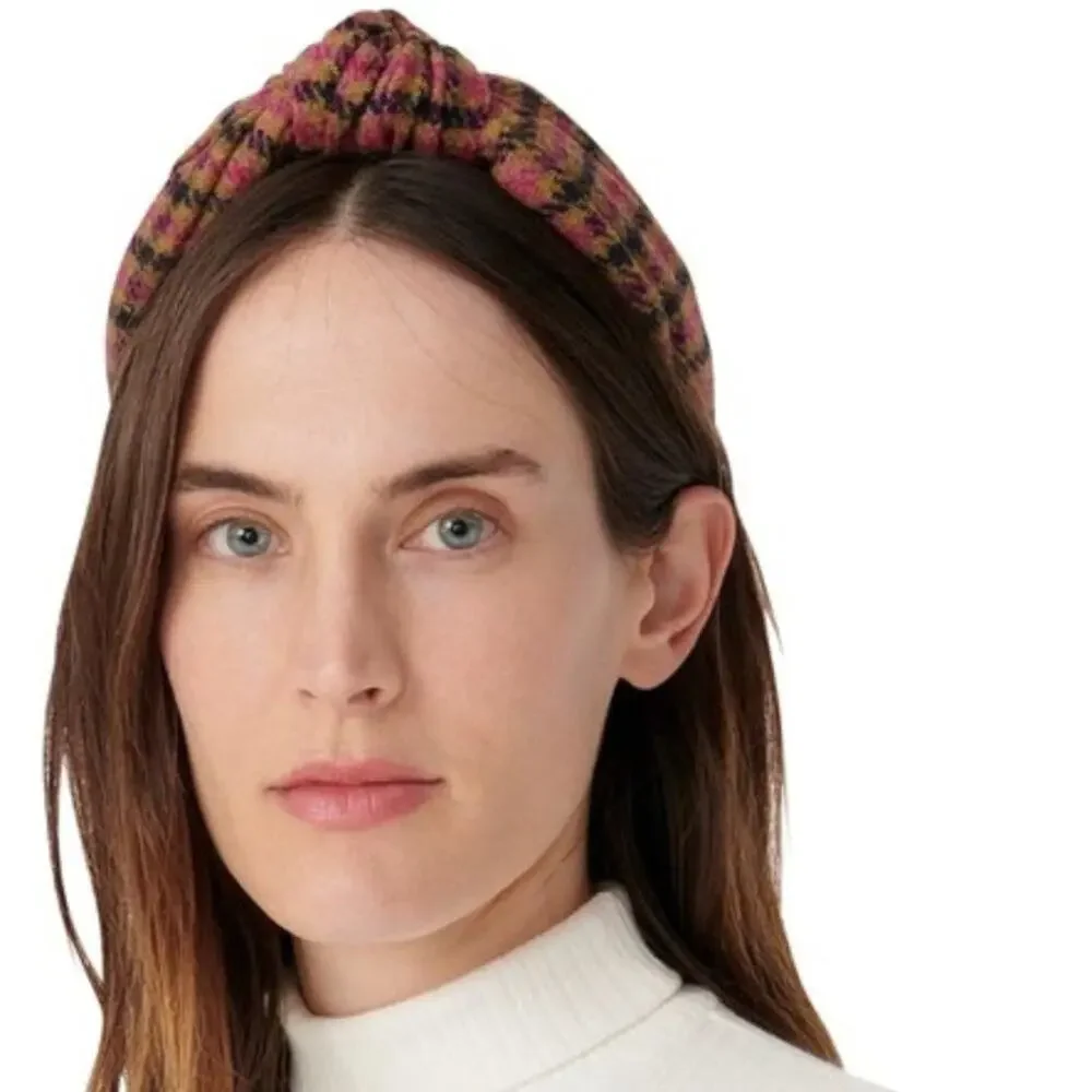 J. Crew Knot Headband British Plaid Wool Pink Mustard Multi